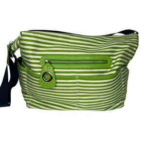 Kate Spade Cotton Blend Textile Green/White Stripped Shoulder Diaper Tote